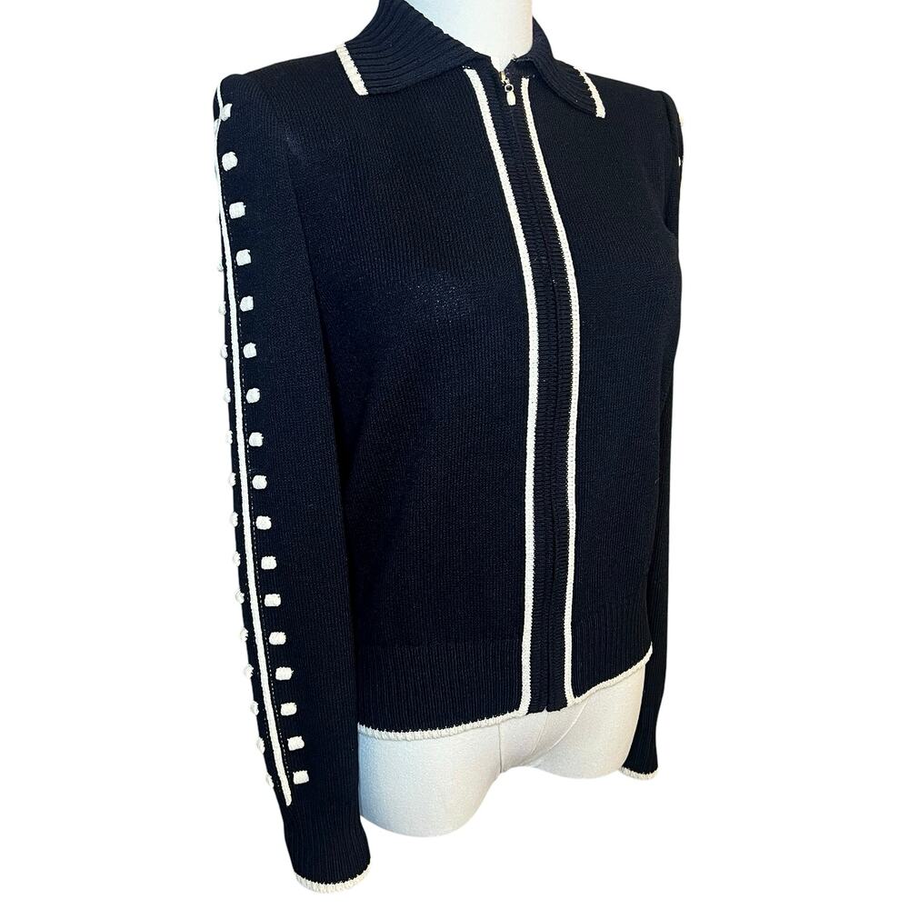 St John by Marie Gray Black and White Detail Zip Cardigan Women’s 2